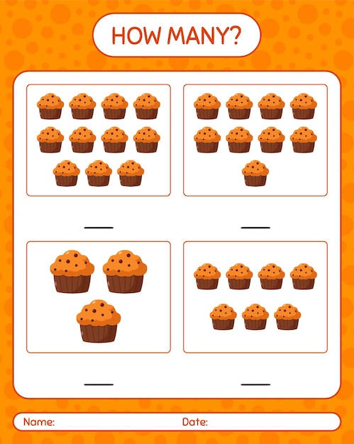 How many counting game with cupcake. worksheet for preschool kids, kids activity sheet