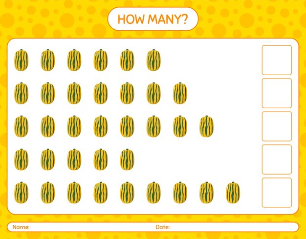 How many counting game with delicata squash. worksheet for preschool kids, kids activity sheet, printable worksheet