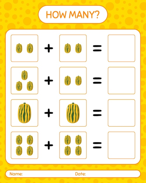 How many counting game with delicata squash. worksheet for preschool kids, kids activity sheet, printable worksheet