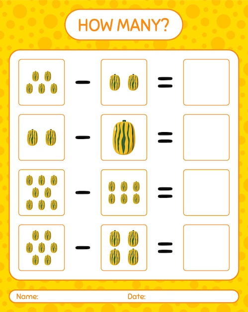 How many counting game with delicata squash. worksheet for preschool kids, kids activity sheet, printable worksheet