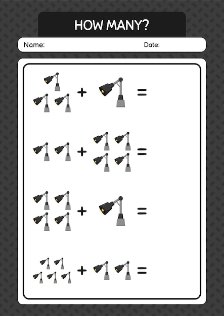 就学前の子供の子供の活動シート用の電気スタンドのワークシートを使った数を数えるゲーム