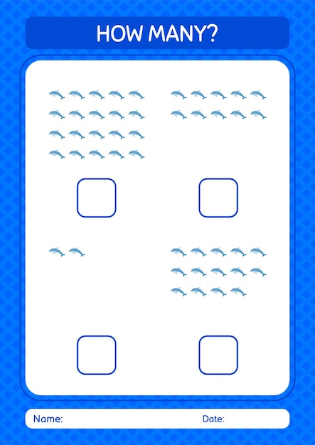 Сколько счетная игра с рабочим листом дельфина для детей дошкольного возраста, лист активности детей