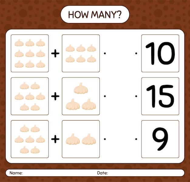 How many counting game with garlic. worksheet for preschool kids, kids activity sheet, printable worksheet