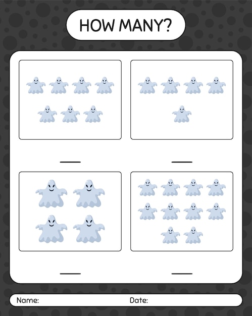 How many counting game with ghost. worksheet for preschool kids, kids activity sheet