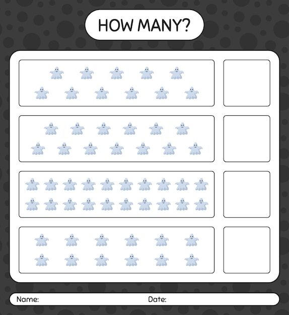 How many counting game with ghost. worksheet for preschool kids, kids activity sheet