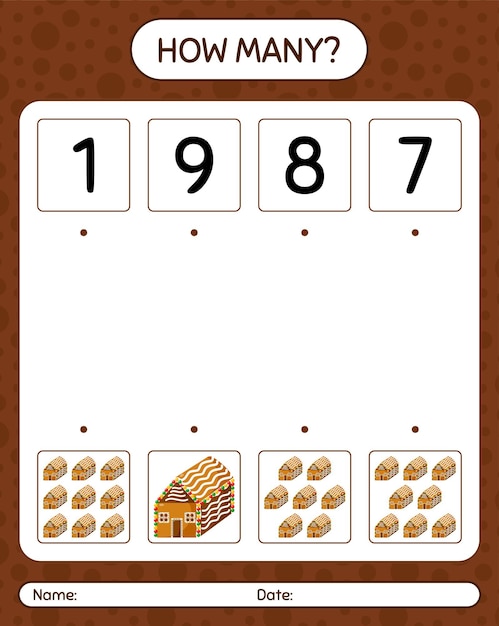 How many counting game with gingerbread cookie. worksheet for preschool kids, kids activity sheet