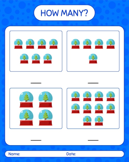 How many counting game with glass snow ball. worksheet for preschool kids, kids activity sheet