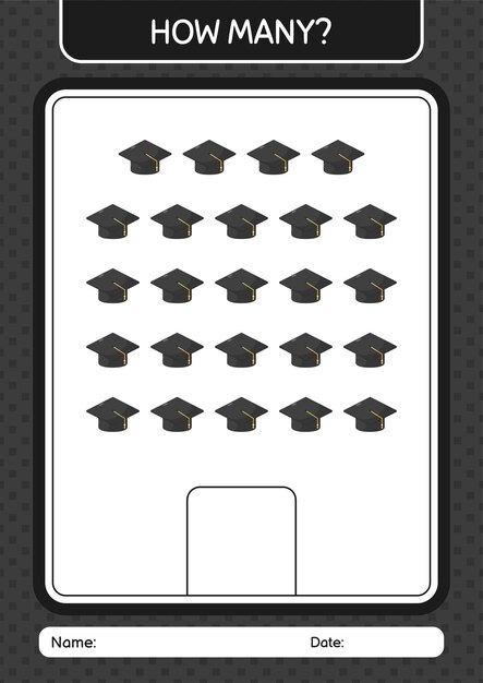 How many counting game with graduation cap worksheet for preschool kids kids activity sheet