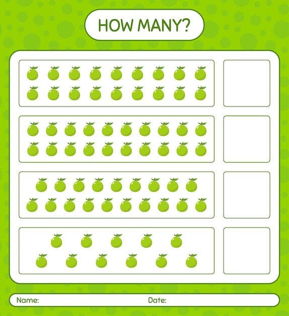 How many counting game with guava worksheet for preschool kids, kids activity sheet, printable worksheet