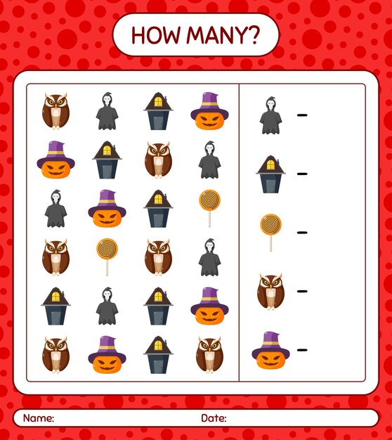 How many counting game with halloween icon. worksheet for preschool kids, kids activity sheet