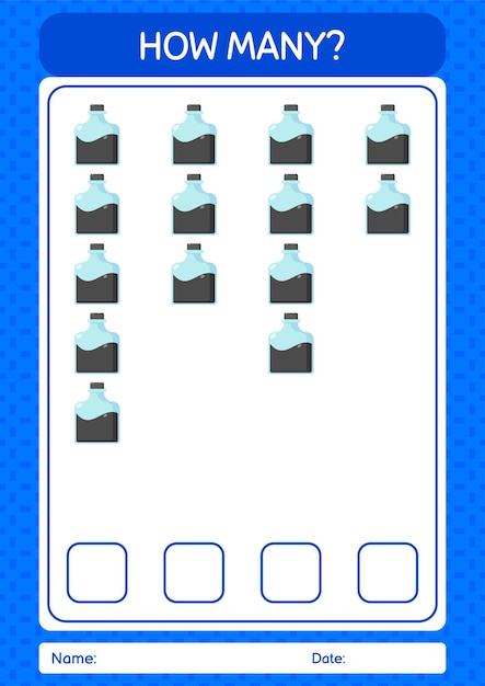 Сколько счетная игра с рабочим листом для бутылок с чернилами для детей дошкольного возраста, лист активности для детей