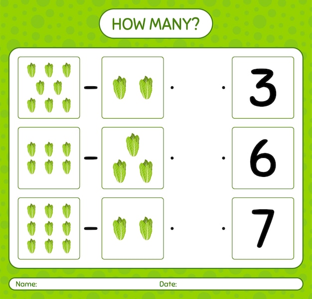 How many counting game with lettuce. worksheet for preschool kids, kids activity sheet, printable worksheet