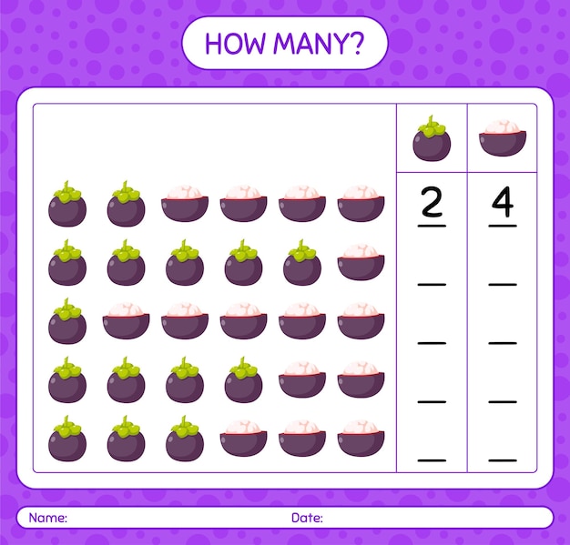 How many counting game with mangosteen worksheet for preschool kids, kids activity sheet, printable worksheet