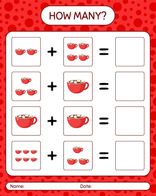 How many counting game with marshmallow on hot chocolate. worksheet for preschool kids, kids activity sheet