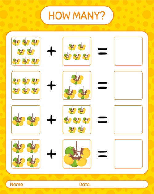 Vector how many counting game with nance. worksheet for preschool kids, kids activity sheet, printable worksheet