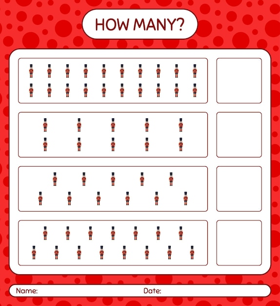 How many counting game with nutcracker. worksheet for preschool kids, kids activity sheet