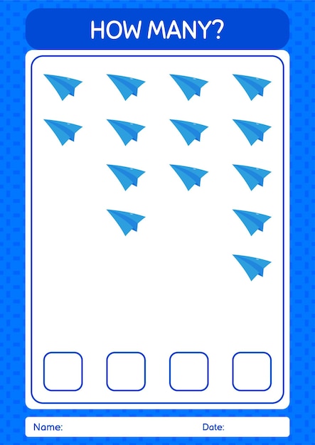 就学前の子供の子供の活動シートのための紙飛行機のワークシートを使った数を数えるゲーム