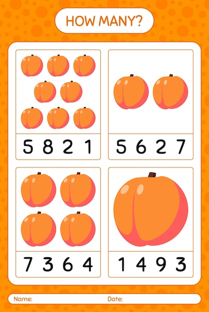 미취학 아동을위한 복숭아 워크 시트, 어린이 활동 시트, 인쇄 가능한 워크 시트가있는 몇 개의 계산 게임