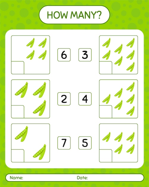 how many counting game with peas. worksheet for preschool kids, kids activity sheet