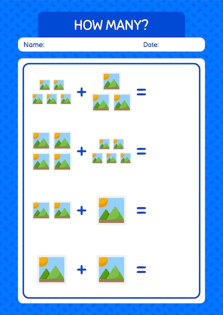 How many counting game with photograph worksheet for preschool kids kids activity sheet