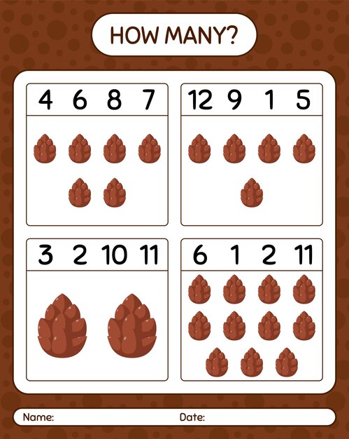 How many counting game with pine cone. worksheet for preschool kids, kids activity sheet