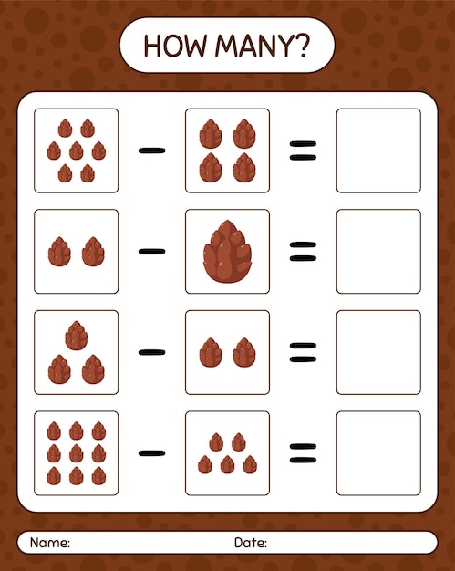 How many counting game with pine cone. worksheet for preschool kids, kids activity sheet