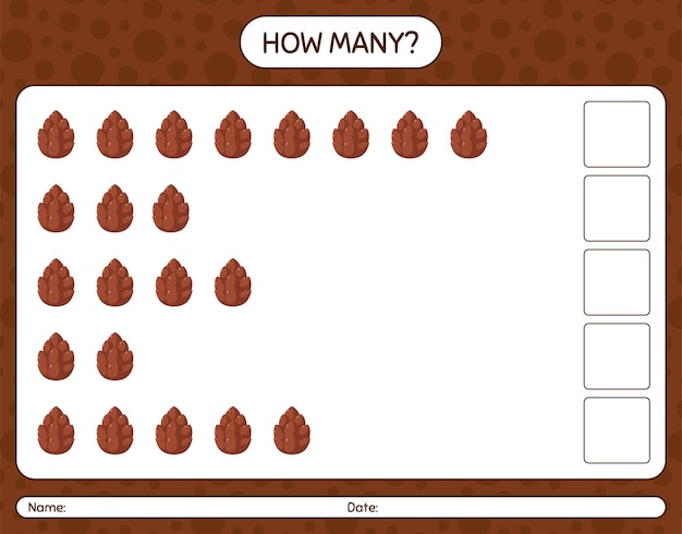 How many counting game with pine cone. worksheet for preschool kids, kids activity sheet