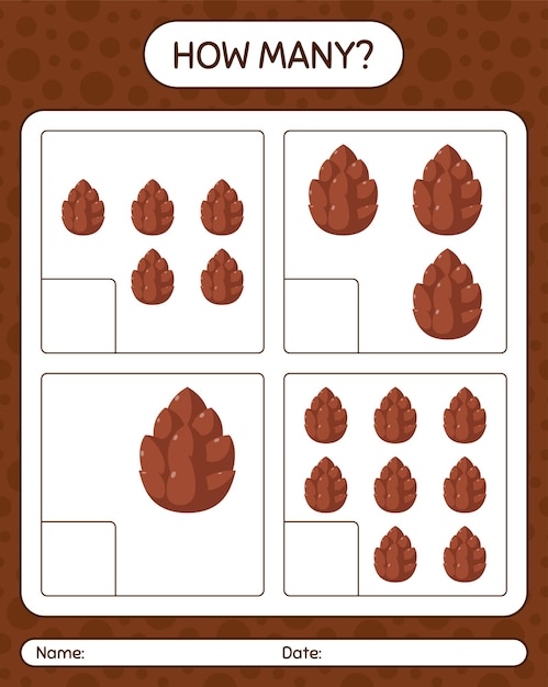 How many counting game with pine cone. worksheet for preschool kids, kids activity sheet