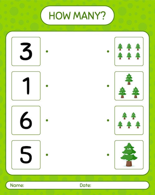 How many counting game with pine tree. worksheet for preschool kids, kids activity sheet