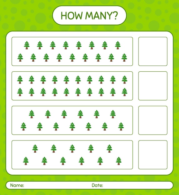 How many counting game with pine tree. worksheet for preschool kids, kids activity sheet