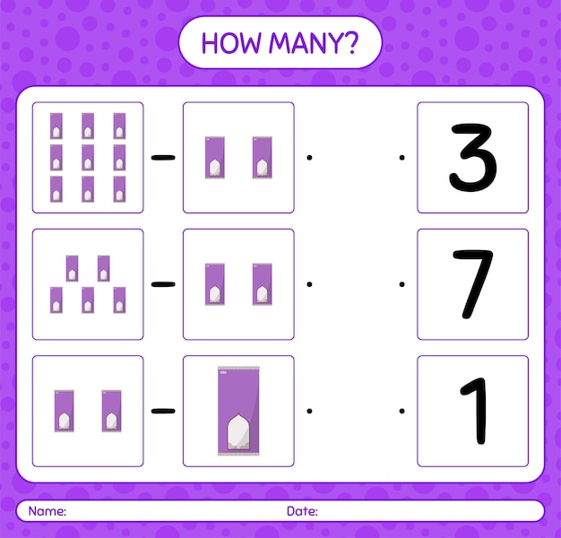 How many counting game with prayer rug. Worksheet for preschool kids
