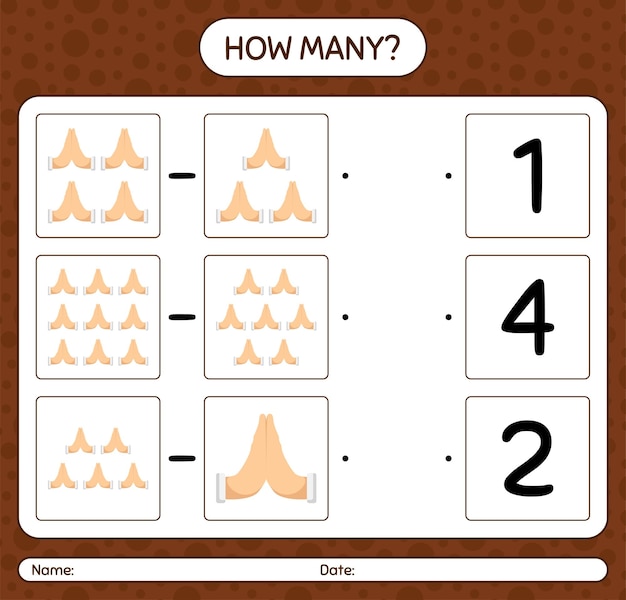 How many counting game with praying. Worksheet for preschool kids