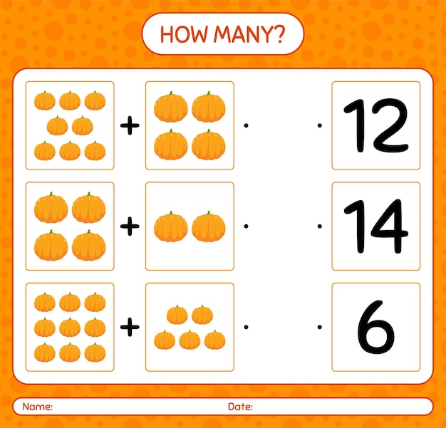 How many counting game with pumpkin. worksheet for preschool kids, kids activity sheet, printable worksheet