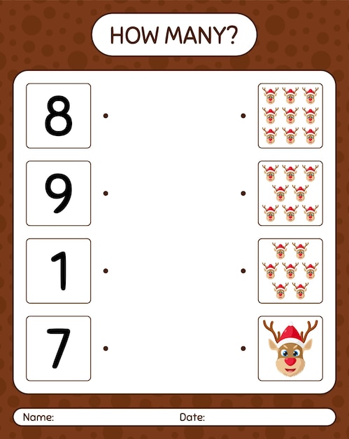 How many counting game with reindeer. worksheet for preschool kids, kids activity sheet