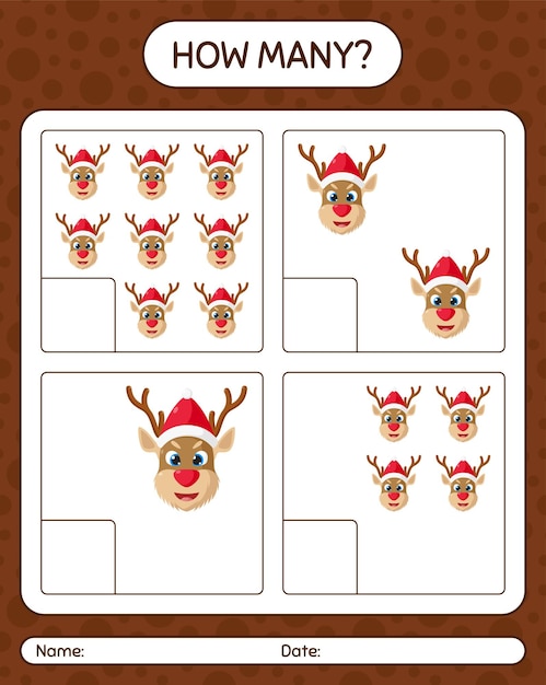 How many counting game with reindeer. worksheet for preschool kids, kids activity sheet