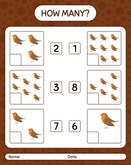 How many counting game with robin bird. worksheet for preschool kids, kids activity sheet