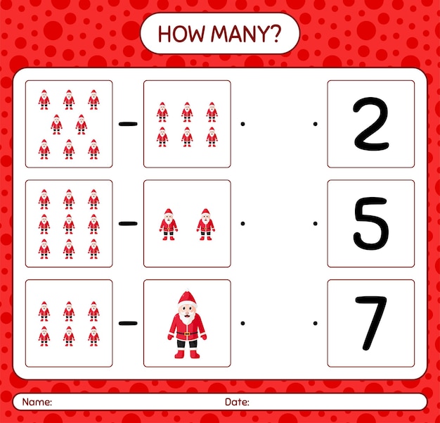 How many counting game with , santa claus. worksheet for preschool kids, kids activity sheet