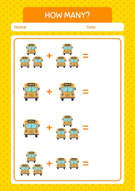 How many counting game with school bus worksheet for preschool kids kids activity sheet