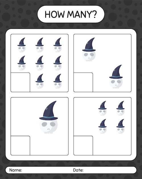 How many counting game with skull. worksheet for preschool kids, kids activity sheet