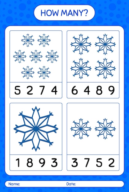 눈사람과 얼마나 많은 계산 게임. 미취학 아동을 위한 워크시트, 어린이 활동 시트