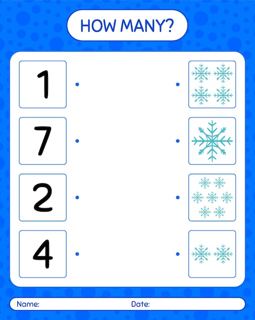 How many counting game with snowman. worksheet for preschool kids, kids activity sheet