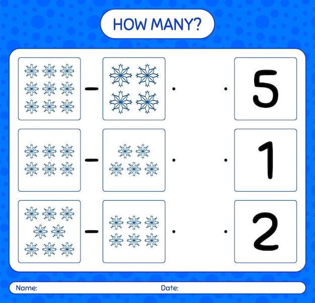 How many counting game with snowman. worksheet for preschool kids, kids activity sheet