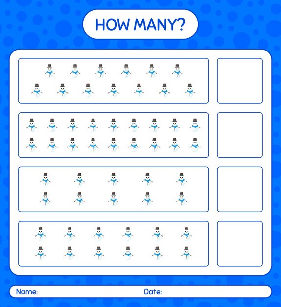 How many counting game with snowman. worksheet for preschool kids, kids activity sheet