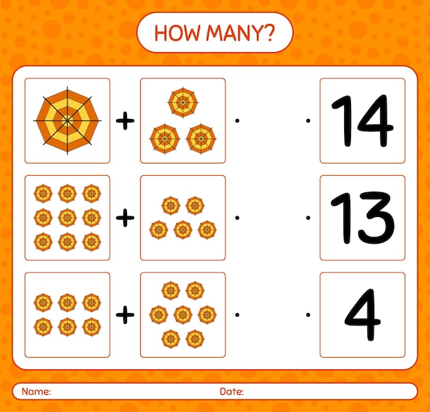 How many counting game with spider web. worksheet for preschool kids, kids activity sheet