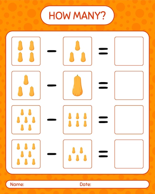 How many counting game with squash. worksheet for preschool kids, kids activity sheet, printable worksheet