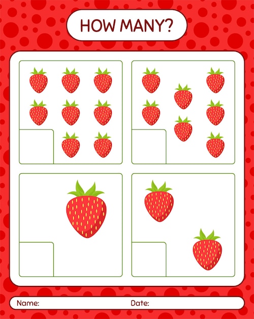 How many counting game with strawberry worksheet for preschool kids 