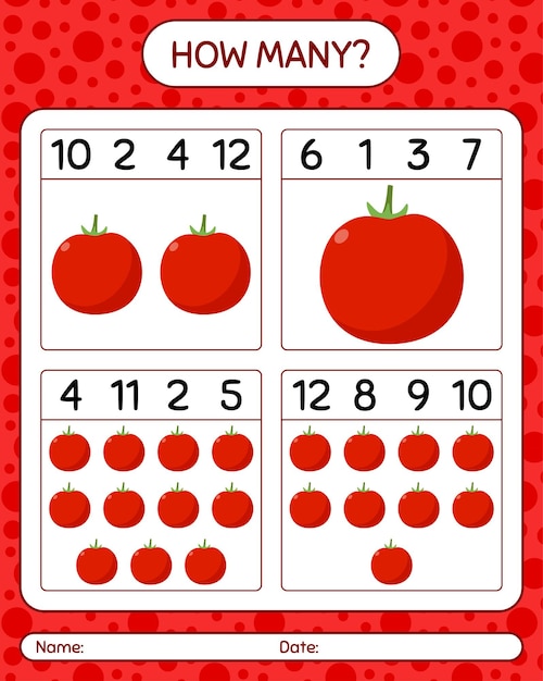 How many counting game with tomato. worksheet for preschool kids, kids activity sheet, printable worksheet