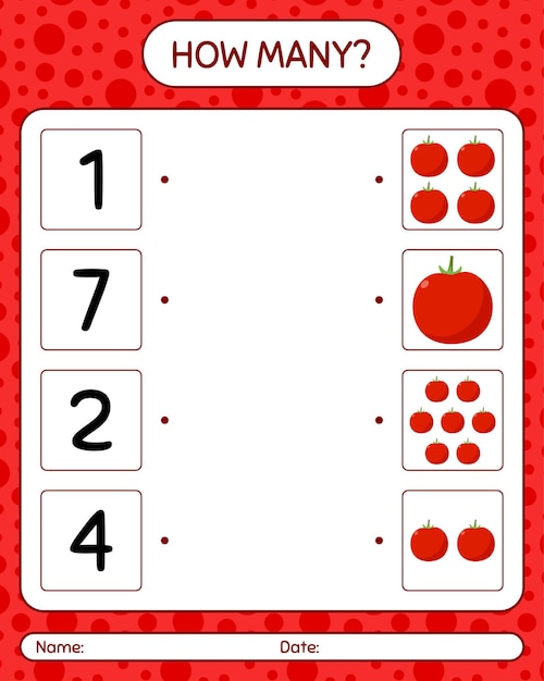 How many counting game with tomato. worksheet for preschool kids, kids activity sheet, printable worksheet