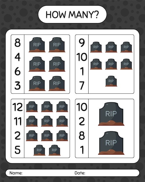 How many counting game with tombstone. worksheet for preschool kids, kids activity sheet