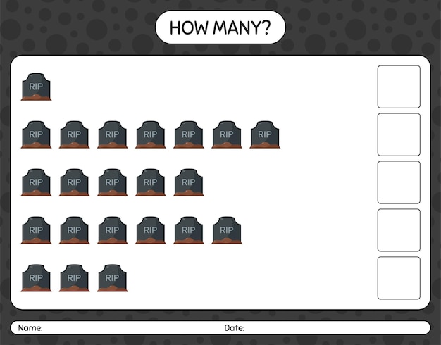 How many counting game with tombstone. worksheet for preschool kids, kids activity sheet